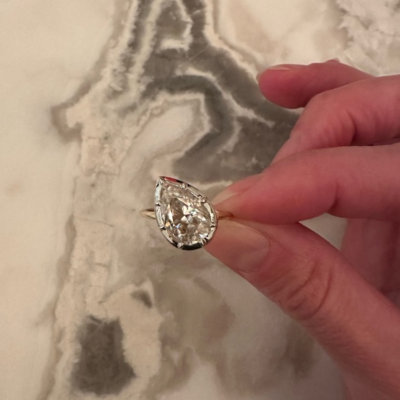 3 carat Georgian Victorian Tilted Pear Moissanite Ring - Picture 5 of 7